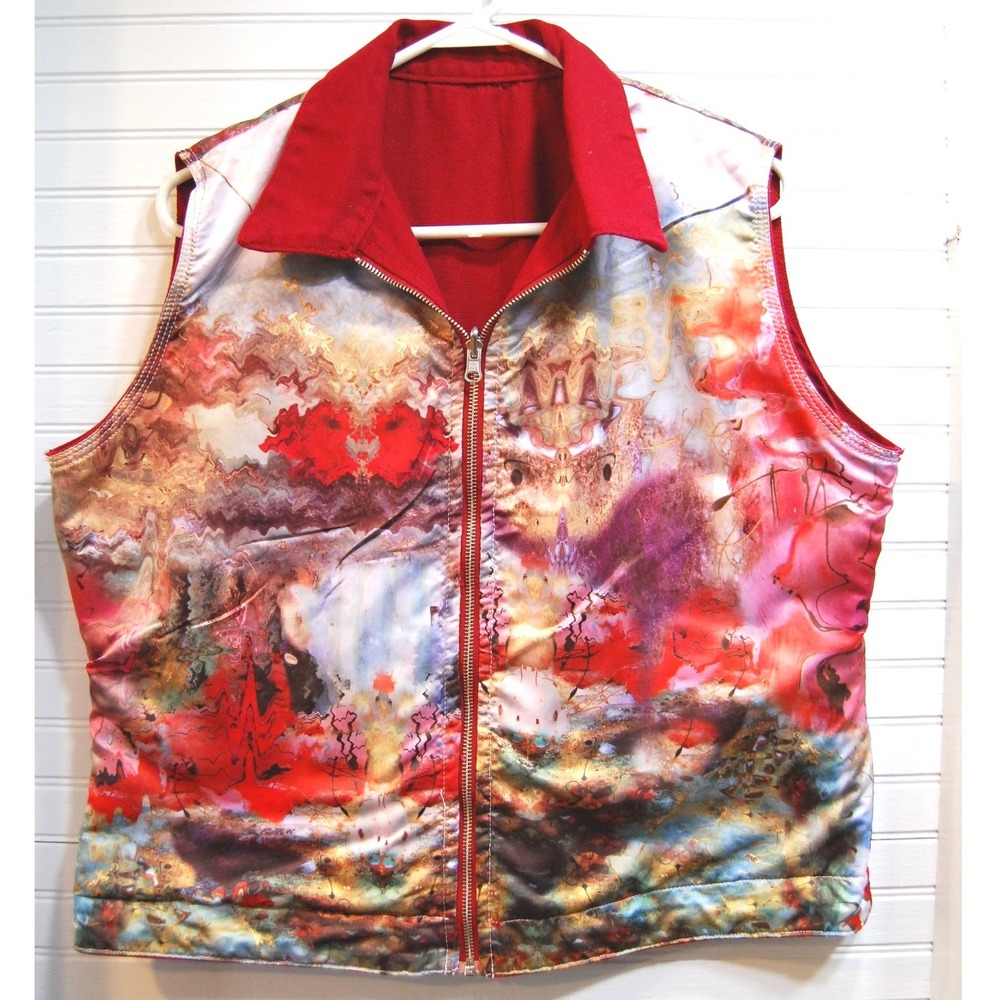 Women's Western Vest Size XL Reversible Zip-up‎ Red Wild West Cowgirl jacket